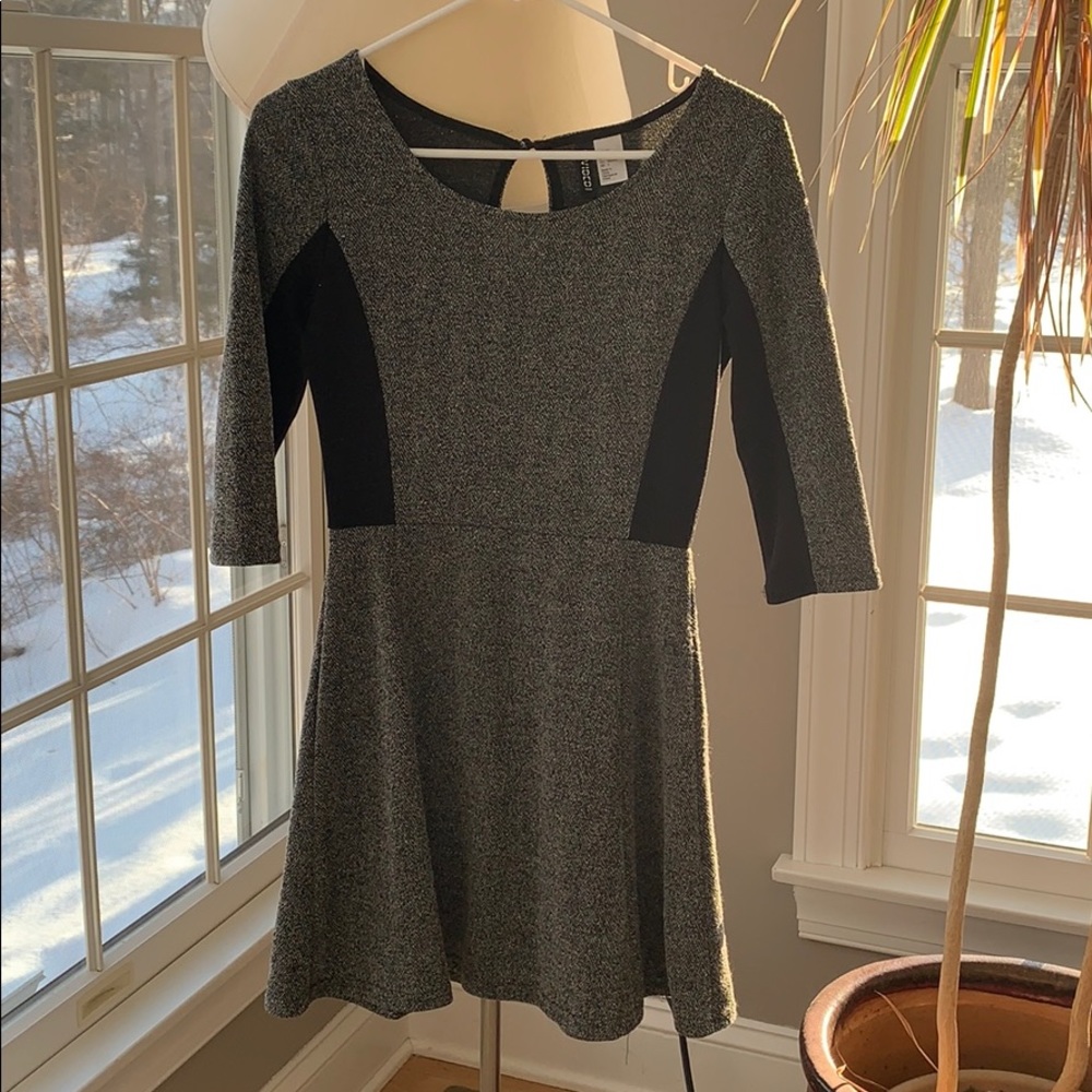Textured heather gray & black dress